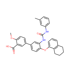 COc1ccc(-c2ccc(Oc3cccc4c3CCCC4)c(NC(=O)Nc3cccc(C)c3)c2)cc1C(=O)O ZINC001772602283