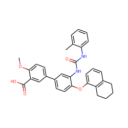 COc1ccc(-c2ccc(Oc3cccc4c3CCCC4)c(NC(=O)Nc3ccccc3C)c2)cc1C(=O)O ZINC001772656706