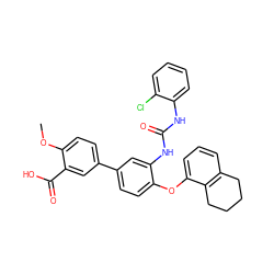 COc1ccc(-c2ccc(Oc3cccc4c3CCCC4)c(NC(=O)Nc3ccccc3Cl)c2)cc1C(=O)O ZINC001772614783