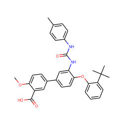 COc1ccc(-c2ccc(Oc3ccccc3C(C)(C)C)c(NC(=O)Nc3ccc(C)cc3)c2)cc1C(=O)O ZINC001772631902