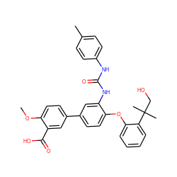 COc1ccc(-c2ccc(Oc3ccccc3C(C)(C)CO)c(NC(=O)Nc3ccc(C)cc3)c2)cc1C(=O)O ZINC001772622705