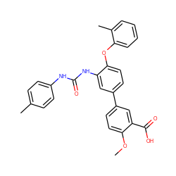 COc1ccc(-c2ccc(Oc3ccccc3C)c(NC(=O)Nc3ccc(C)cc3)c2)cc1C(=O)O ZINC001772625328