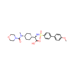 COc1ccc(-c2ccc(S(=O)(=O)N[C@@H](C(=O)O)[C@H]3CC[C@@H](N(C)C(=O)N4CCOCC4)CC3)cc2)cc1 ZINC000100889488