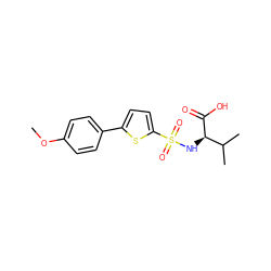 COc1ccc(-c2ccc(S(=O)(=O)N[C@@H](C(=O)O)C(C)C)s2)cc1 ZINC000013778429