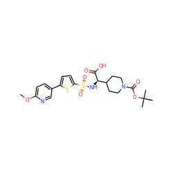 COc1ccc(-c2ccc(S(=O)(=O)N[C@@H](C(=O)O)C3CCN(C(=O)OC(C)(C)C)CC3)s2)cn1 ZINC000040395339