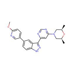 COc1ccc(-c2ccc3[nH]nc(-c4cc(N5C[C@H](C)O[C@H](C)C5)ncn4)c3c2)cn1 ZINC000225566162