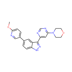 COc1ccc(-c2ccc3[nH]nc(-c4cc(N5CCOCC5)ncn4)c3c2)cn1 ZINC000225573942