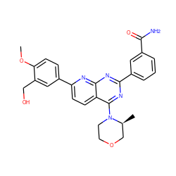 COc1ccc(-c2ccc3c(N4CCOC[C@@H]4C)nc(-c4cccc(C(N)=O)c4)nc3n2)cc1CO ZINC000169010768