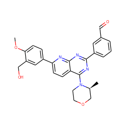 COc1ccc(-c2ccc3c(N4CCOC[C@@H]4C)nc(-c4cccc(C=O)c4)nc3n2)cc1CO ZINC000168696759