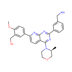 COc1ccc(-c2ccc3c(N4CCOC[C@@H]4C)nc(-c4cccc(CN)c4)nc3n2)cc1CO ZINC000139647415