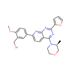 COc1ccc(-c2ccc3c(N4CCOC[C@@H]4C)nc(-c4ccco4)nc3n2)cc1CO ZINC000143845282