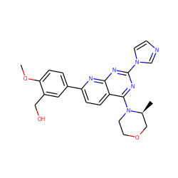 COc1ccc(-c2ccc3c(N4CCOC[C@@H]4C)nc(-n4ccnc4)nc3n2)cc1CO ZINC000095591369