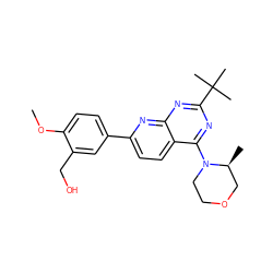COc1ccc(-c2ccc3c(N4CCOC[C@@H]4C)nc(C(C)(C)C)nc3n2)cc1CO ZINC000205172404