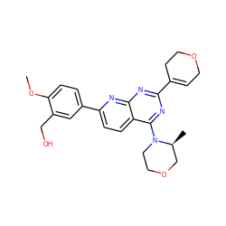 COc1ccc(-c2ccc3c(N4CCOC[C@@H]4C)nc(C4=CCOCC4)nc3n2)cc1CO ZINC000205172556