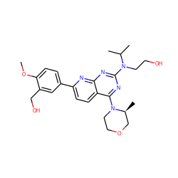 COc1ccc(-c2ccc3c(N4CCOC[C@@H]4C)nc(N(CCO)C(C)C)nc3n2)cc1CO ZINC000138935589