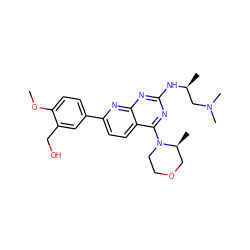 COc1ccc(-c2ccc3c(N4CCOC[C@@H]4C)nc(N[C@@H](C)CN(C)C)nc3n2)cc1CO ZINC000138935736