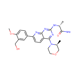 COc1ccc(-c2ccc3c(N4CCOC[C@@H]4C)nc(N[C@H](C)C(N)=O)nc3n2)cc1CO ZINC000168824420