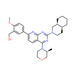 COc1ccc(-c2ccc3c(N4CCOC[C@@H]4C)nc(N4CC[C@@H]5CCCC[C@@H]5C4)nc3n2)cc1CO ZINC000138599800