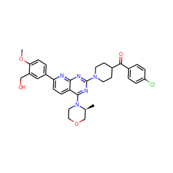 COc1ccc(-c2ccc3c(N4CCOC[C@@H]4C)nc(N4CCC(C(=O)c5ccc(Cl)cc5)CC4)nc3n2)cc1CO ZINC000138600441