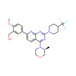 COc1ccc(-c2ccc3c(N4CCOC[C@@H]4C)nc(N4CCC(C(F)(F)F)CC4)nc3n2)cc1CO ZINC000139113838