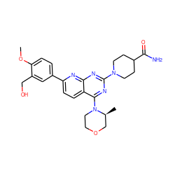 COc1ccc(-c2ccc3c(N4CCOC[C@@H]4C)nc(N4CCC(C(N)=O)CC4)nc3n2)cc1CO ZINC000139047061