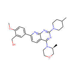 COc1ccc(-c2ccc3c(N4CCOC[C@@H]4C)nc(N4CCC(C)CC4)nc3n2)cc1CO ZINC000139046814