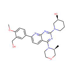 COc1ccc(-c2ccc3c(N4CCOC[C@@H]4C)nc(N4CCC[C@H](O)C4)nc3n2)cc1CO ZINC000138775583