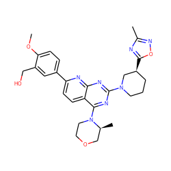 COc1ccc(-c2ccc3c(N4CCOC[C@@H]4C)nc(N4CCC[C@H](c5nc(C)no5)C4)nc3n2)cc1CO ZINC000139441516