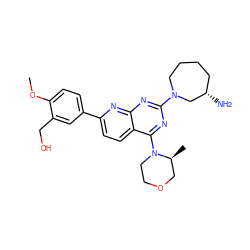 COc1ccc(-c2ccc3c(N4CCOC[C@@H]4C)nc(N4CCCC[C@H](N)C4)nc3n2)cc1CO ZINC000138935275