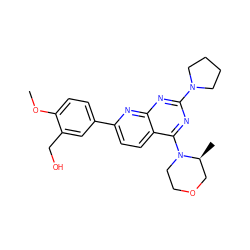 COc1ccc(-c2ccc3c(N4CCOC[C@@H]4C)nc(N4CCCC4)nc3n2)cc1CO ZINC000139009993