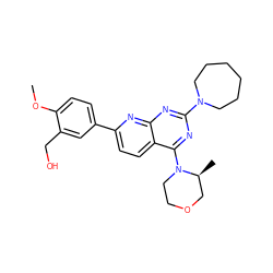 COc1ccc(-c2ccc3c(N4CCOC[C@@H]4C)nc(N4CCCCCC4)nc3n2)cc1CO ZINC000138935145