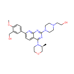 COc1ccc(-c2ccc3c(N4CCOC[C@@H]4C)nc(N4CCN(CCO)CC4)nc3n2)cc1CO ZINC000138869906