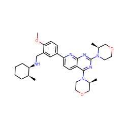 COc1ccc(-c2ccc3c(N4CCOC[C@@H]4C)nc(N4CCOC[C@@H]4C)nc3n2)cc1CN[C@@H]1CCCC[C@@H]1C ZINC000139855029
