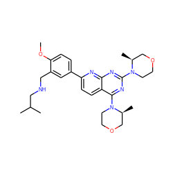 COc1ccc(-c2ccc3c(N4CCOC[C@@H]4C)nc(N4CCOC[C@@H]4C)nc3n2)cc1CNCC(C)C ZINC000141454793