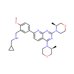 COc1ccc(-c2ccc3c(N4CCOC[C@@H]4C)nc(N4CCOC[C@@H]4C)nc3n2)cc1CNCC1CC1 ZINC000139647224