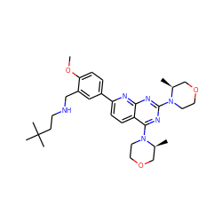 COc1ccc(-c2ccc3c(N4CCOC[C@@H]4C)nc(N4CCOC[C@@H]4C)nc3n2)cc1CNCCC(C)(C)C ZINC000144829397