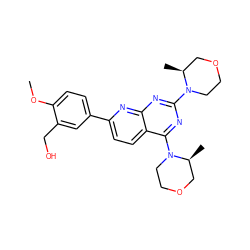 COc1ccc(-c2ccc3c(N4CCOC[C@@H]4C)nc(N4CCOC[C@@H]4C)nc3n2)cc1CO ZINC000052509466