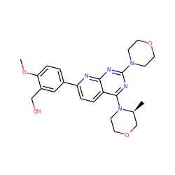 COc1ccc(-c2ccc3c(N4CCOC[C@@H]4C)nc(N4CCOCC4)nc3n2)cc1CO ZINC000169038381