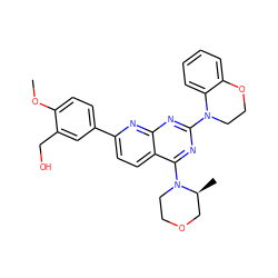 COc1ccc(-c2ccc3c(N4CCOC[C@@H]4C)nc(N4CCOc5ccccc54)nc3n2)cc1CO ZINC000138775904