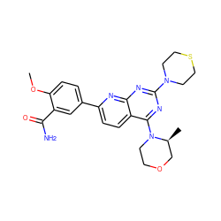 COc1ccc(-c2ccc3c(N4CCOC[C@@H]4C)nc(N4CCSCC4)nc3n2)cc1C(N)=O ZINC000113729719