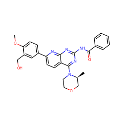 COc1ccc(-c2ccc3c(N4CCOC[C@@H]4C)nc(NC(=O)c4ccccc4)nc3n2)cc1CO ZINC000169053676