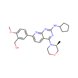 COc1ccc(-c2ccc3c(N4CCOC[C@@H]4C)nc(NC4CCCC4)nc3n2)cc1CO ZINC000138666967