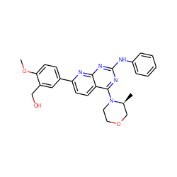 COc1ccc(-c2ccc3c(N4CCOC[C@@H]4C)nc(Nc4ccccc4)nc3n2)cc1CO ZINC000139009412