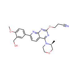 COc1ccc(-c2ccc3c(N4CCOC[C@@H]4C)nc(OCCC#N)nc3n2)cc1CO ZINC000139638761