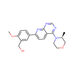 COc1ccc(-c2ccc3c(N4CCOC[C@@H]4C)ncnc3n2)cc1CO ZINC000139634282