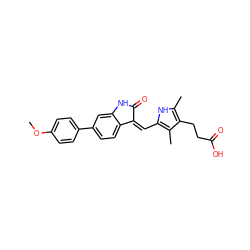 COc1ccc(-c2ccc3c(c2)NC(=O)/C3=C\c2[nH]c(C)c(CCC(=O)O)c2C)cc1 ZINC000013802882