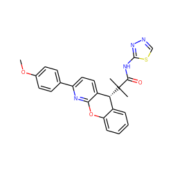 COc1ccc(-c2ccc3c(n2)Oc2ccccc2[C@H]3C(C)(C)C(=O)Nc2nncs2)cc1 ZINC000073141243