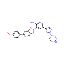 COc1ccc(-c2ccc3nc(-c4cc(-c5cnn(C6CCNCC6)c5)cnc4N)oc3c2)cc1 ZINC000103249997
