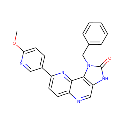 COc1ccc(-c2ccc3ncc4[nH]c(=O)n(Cc5ccccc5)c4c3n2)cn1 ZINC000118553671