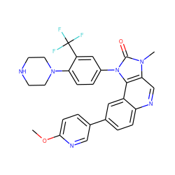 COc1ccc(-c2ccc3ncc4c(c3c2)n(-c2ccc(N3CCNCC3)c(C(F)(F)F)c2)c(=O)n4C)cn1 ZINC000073069304